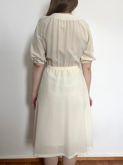 70s white lace detail dress, Size S