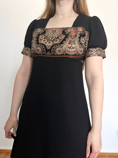 60s black and gold/bronze shimmery dress, Size S