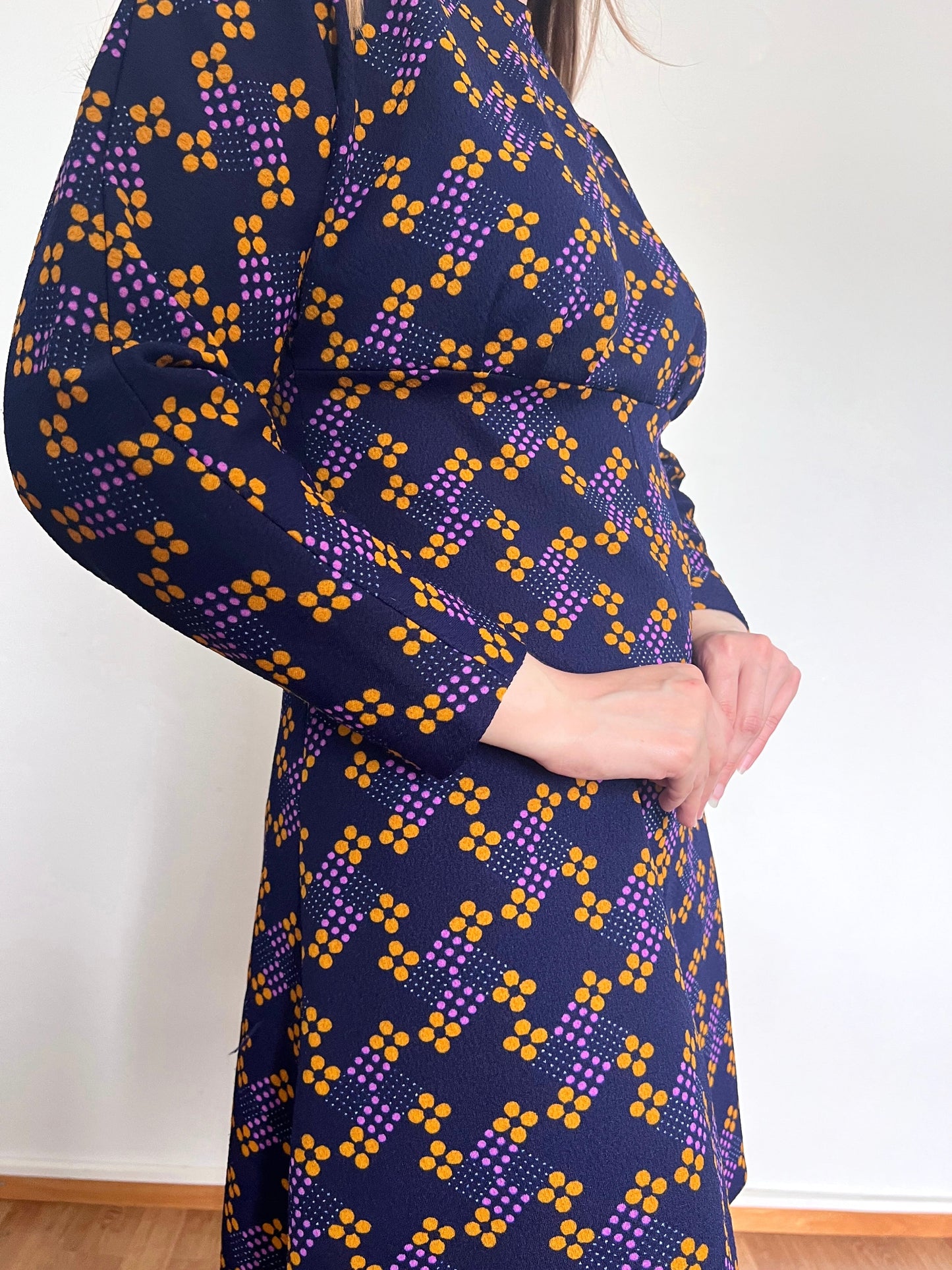 60s purple geometric dress, Size S-M