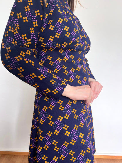60s purple geometric dress, Size S-M