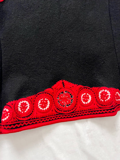 Hungarian felted black, red and white vest, Size XS-S