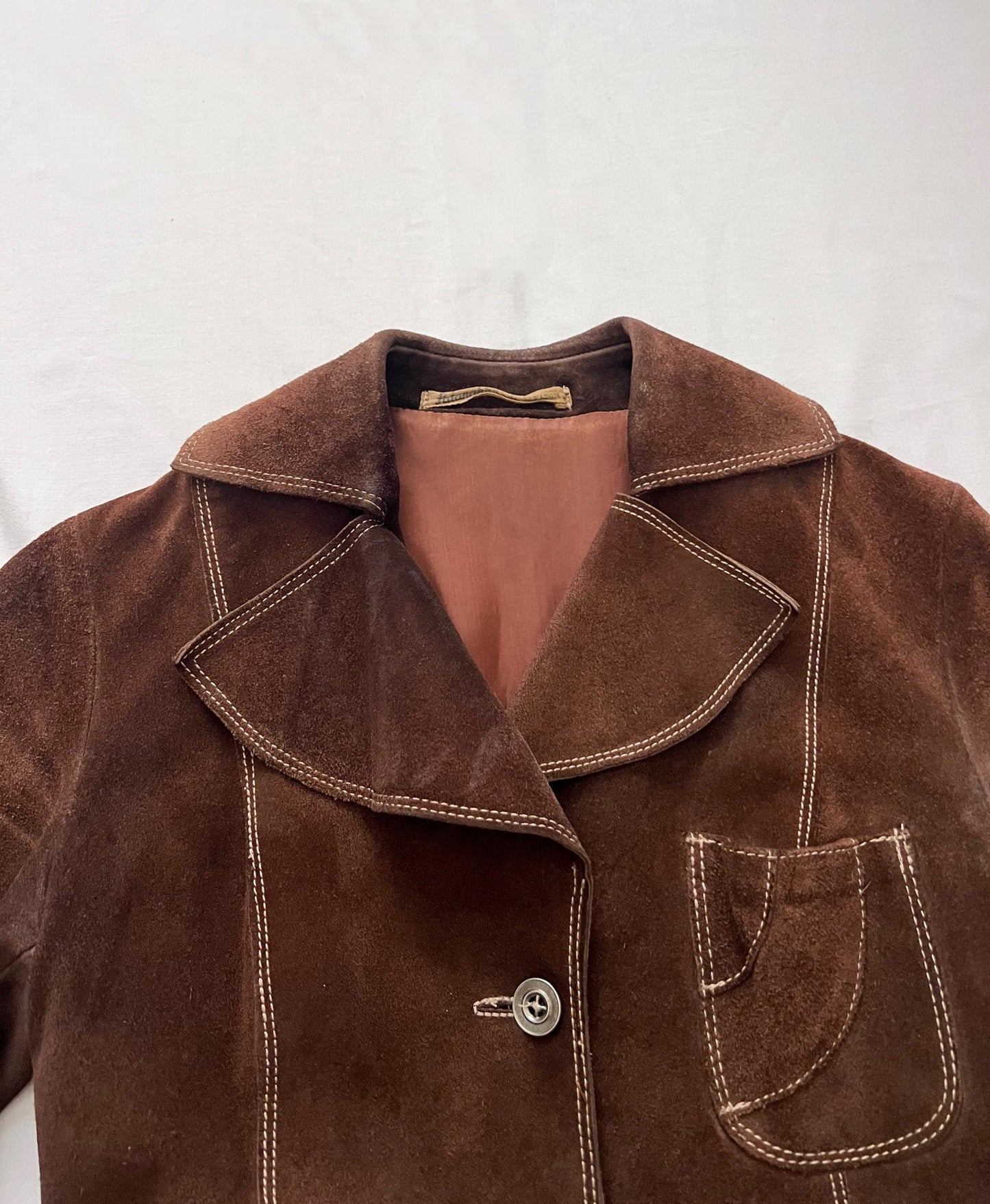 70s dark brown suede jacket, Size XS