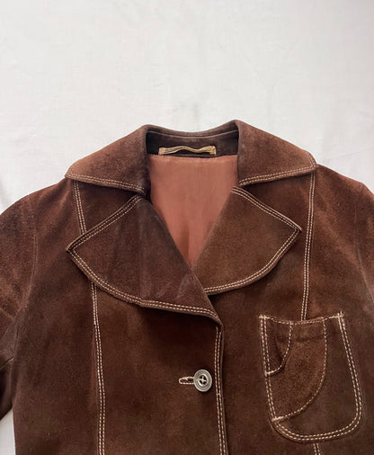 70s dark brown suede jacket, Size XS
