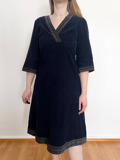 70s navy ribbed dress with pockets, Size S
