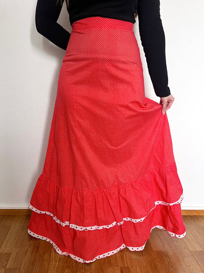 70s Pia & Paula red and white polka dot maxi skirt, Size S