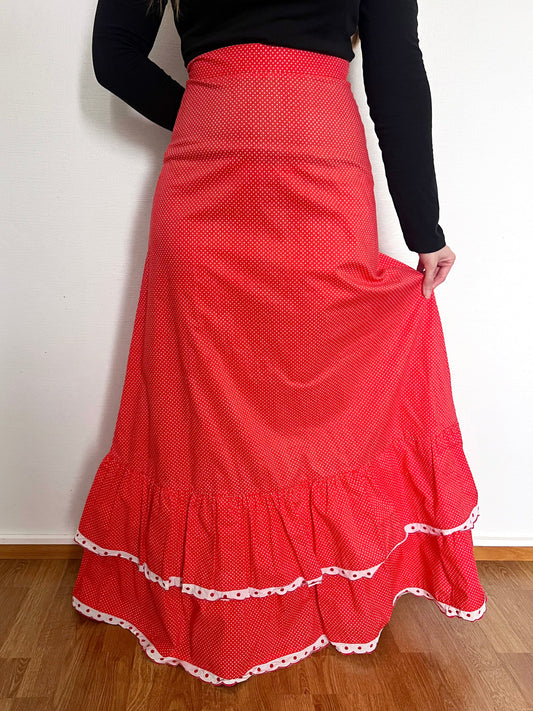 70s Pia & Paula red and white polka dot maxi skirt, Size S