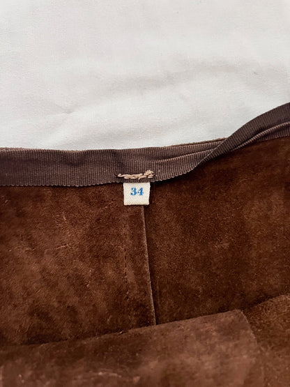 70s brown suede lace up skirt, Size XS