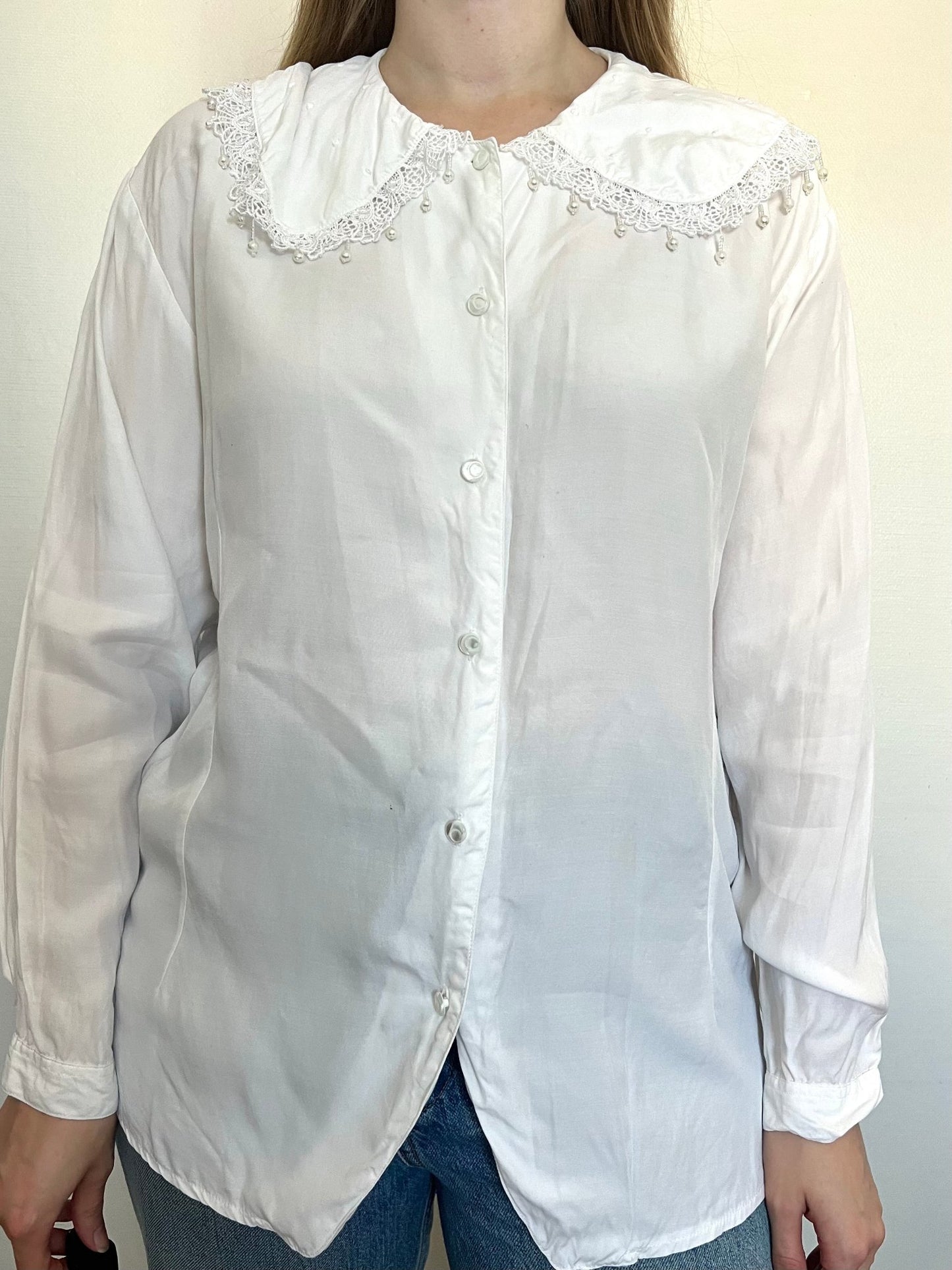 White pearl blouse, Size L