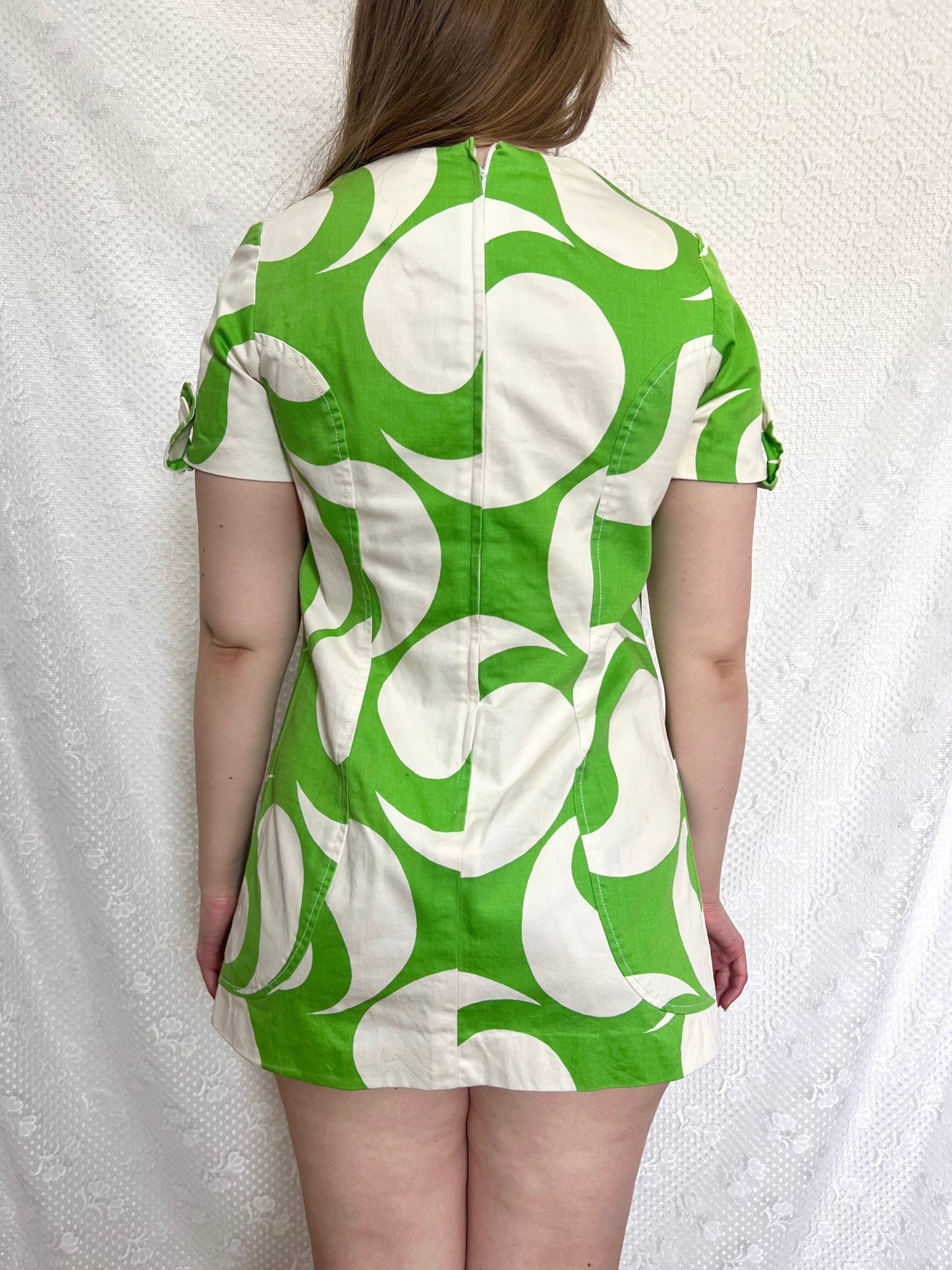 60s green & white mini dress, Size S-M