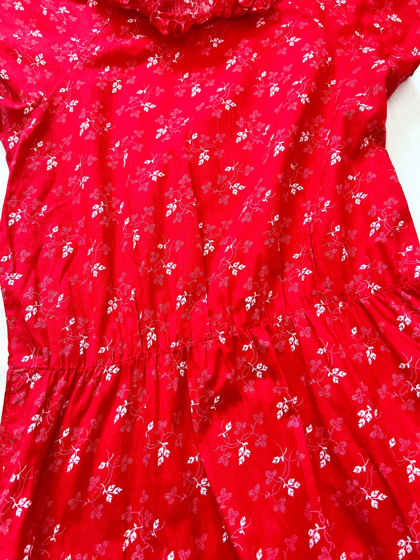 70s red cotton floral dress, Size M