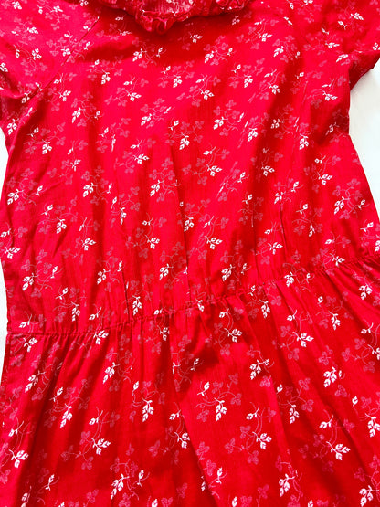 70s red cotton floral dress, Size M