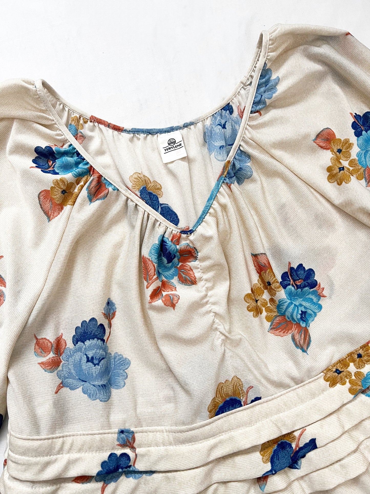 70s cream flower dress, Size L