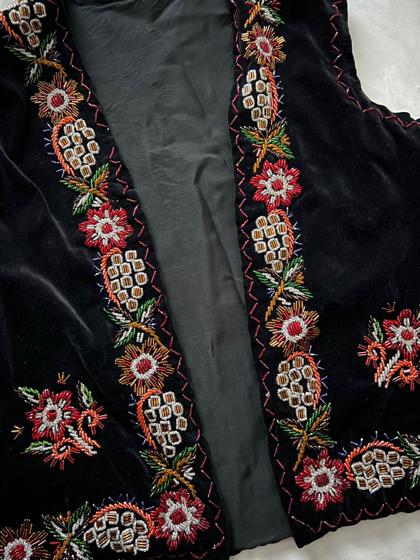 60s black velvet beaded vest, Size M-L