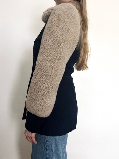 70s navy and sherpa jacket, Size S