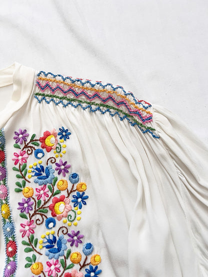 1930s/1940s hand embroidered floral cropped blouse, Size S