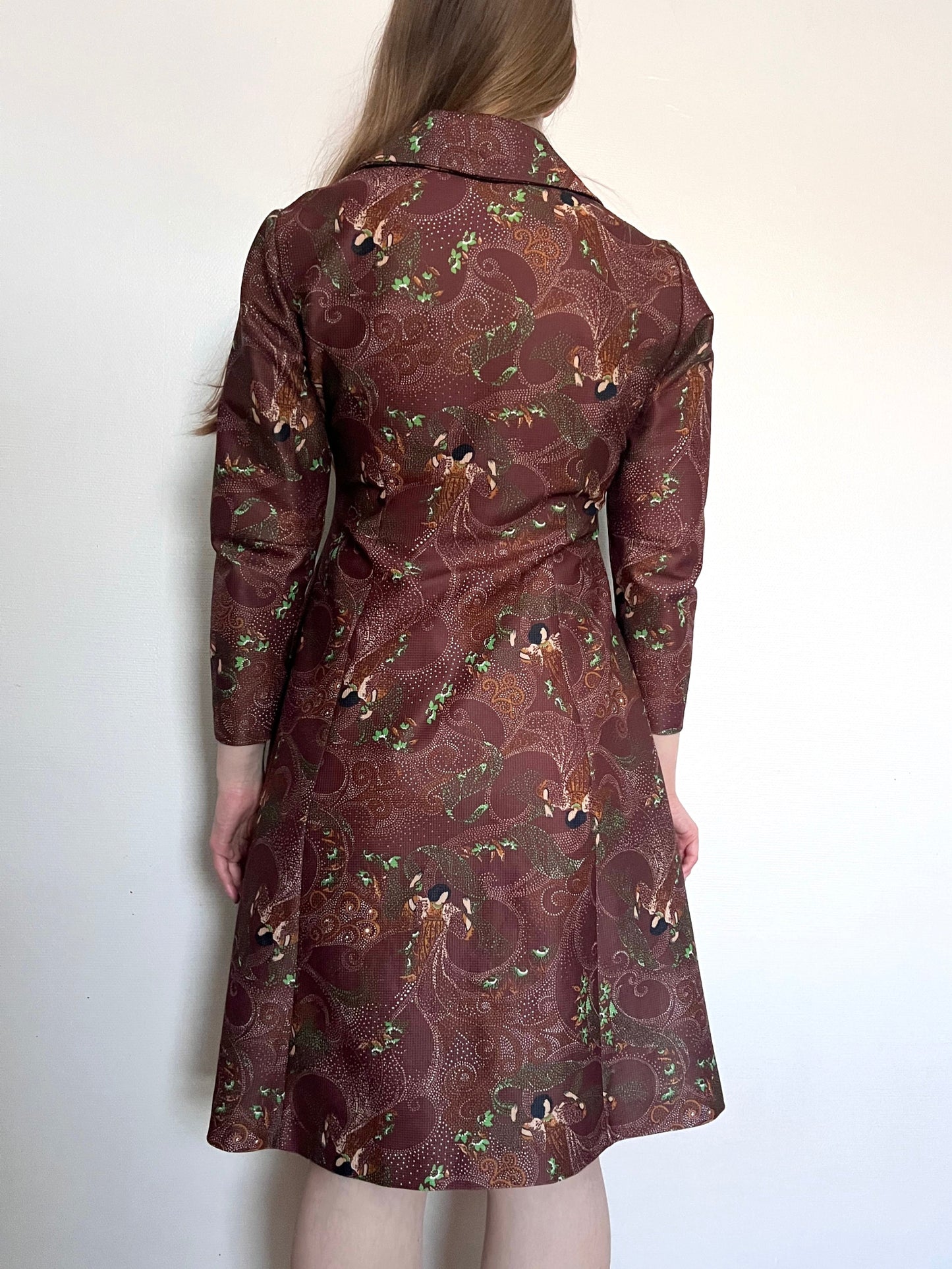 60s/70s brown flared skirt dress, Size S-M