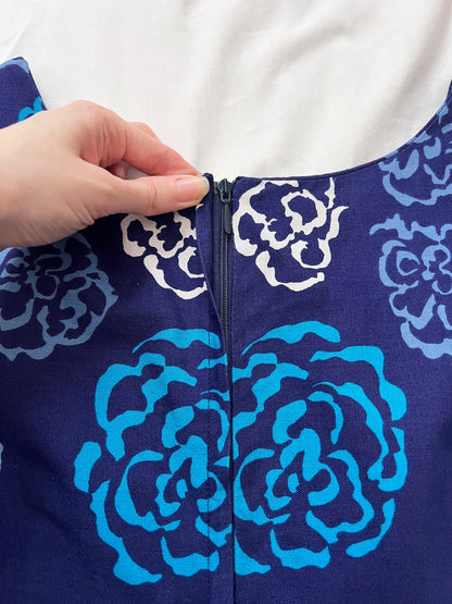70s 100% cotton blue floral maxi dress, Size S