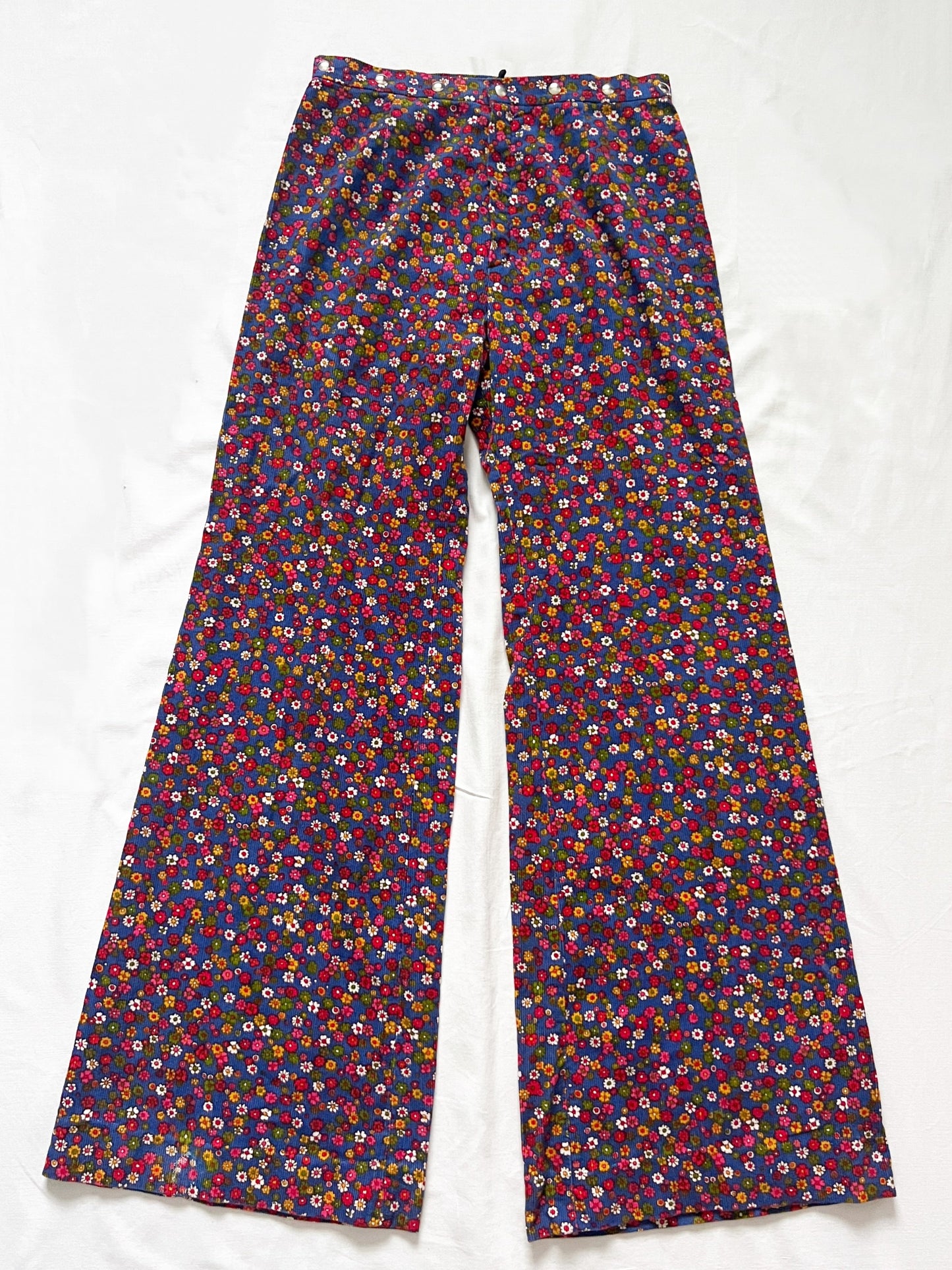 70s floral ribbed wide leg pants, Size XS