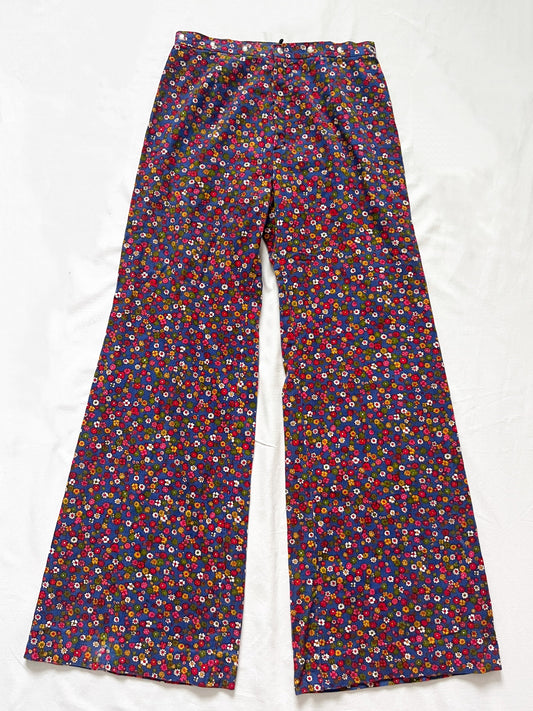 70s floral ribbed wide leg pants, Size XS