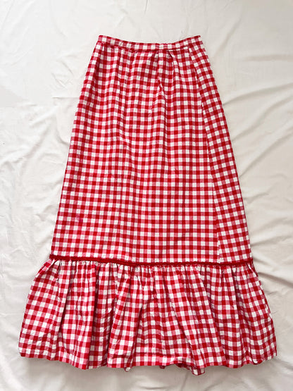 70s gingham open back halter neck and skirt set, Size S