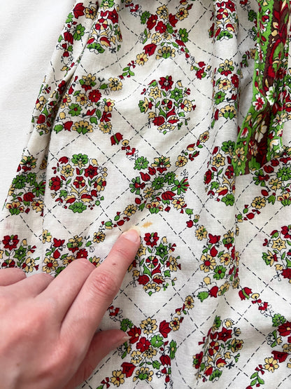 70s white flower pattern dress, Size XS