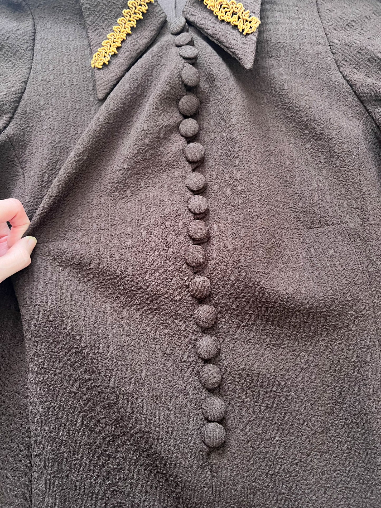 60s/70s dark brown and gold dress, Size L
