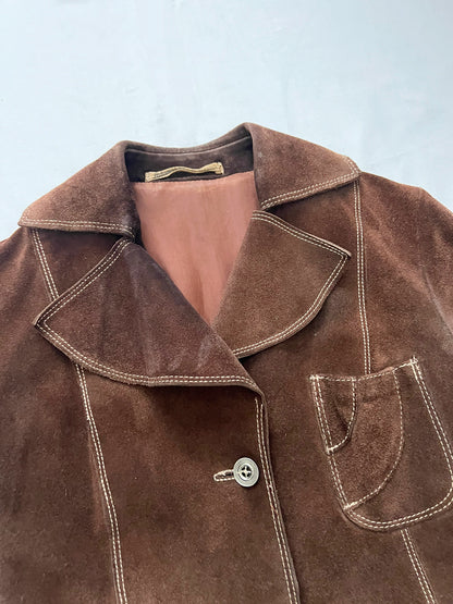 70s dark brown suede jacket, Size XS