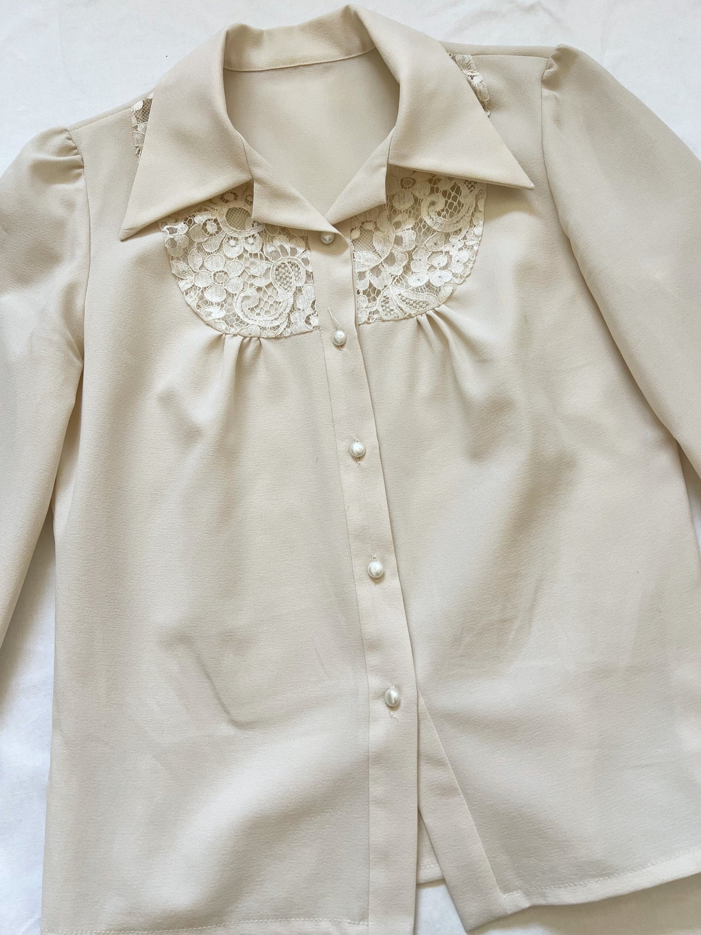 70s white lace shirt, Size M-L