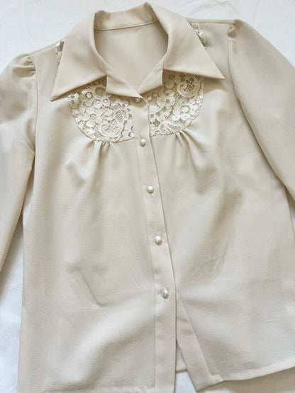 70s white lace shirt, Size M-L