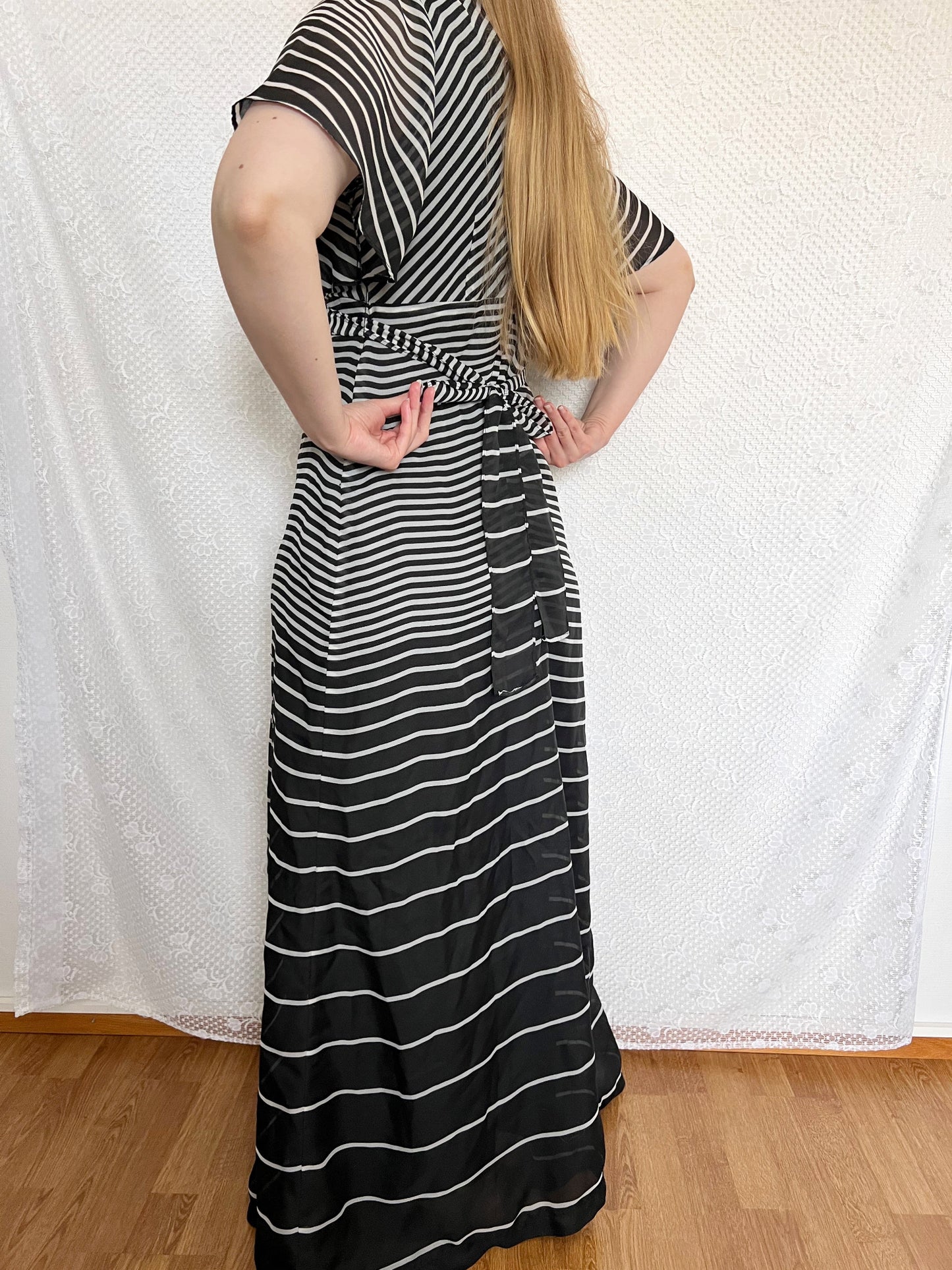 70s black and white striped dress, Size S-M