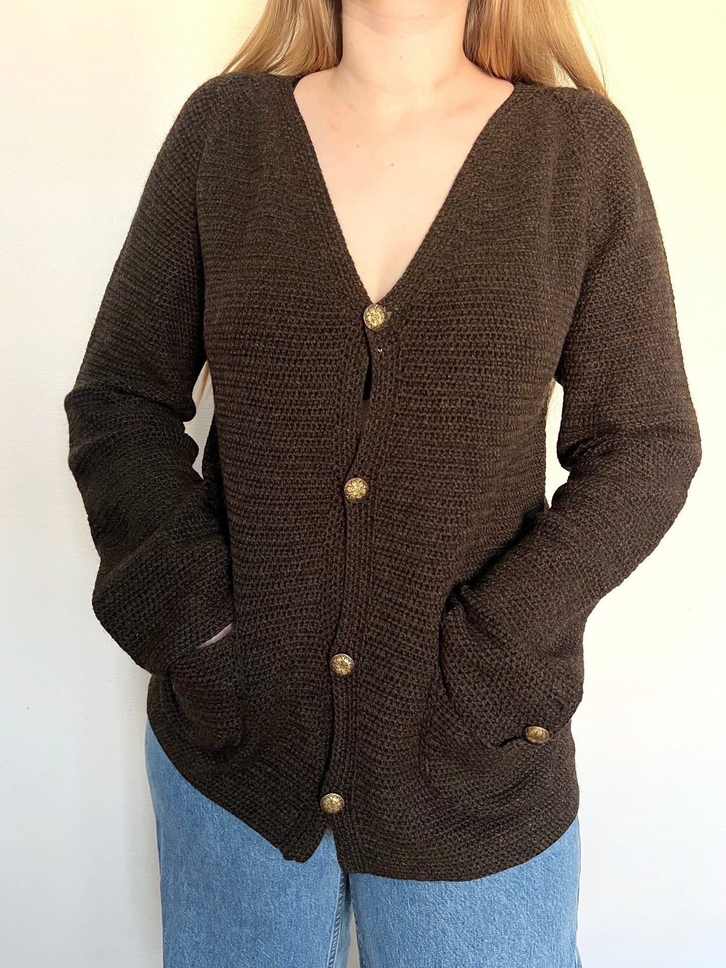 Brown crochet cardigan, Size L-XL