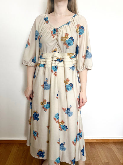 70s cream flower dress, Size L