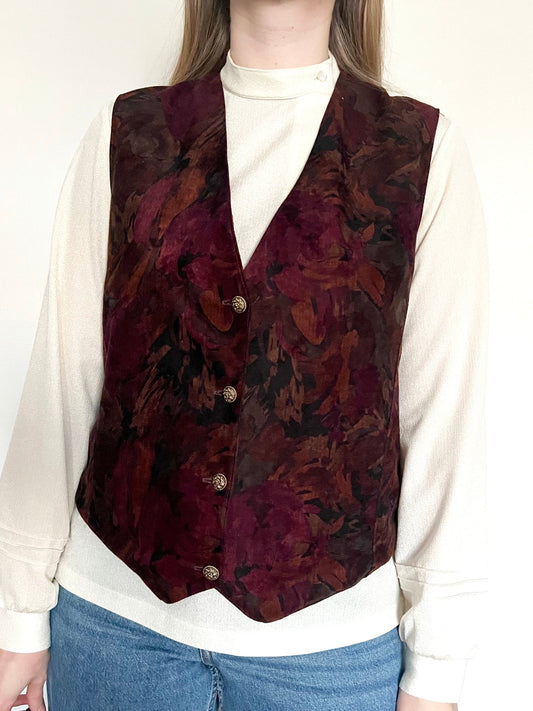 Burgundy flower vest, Size M