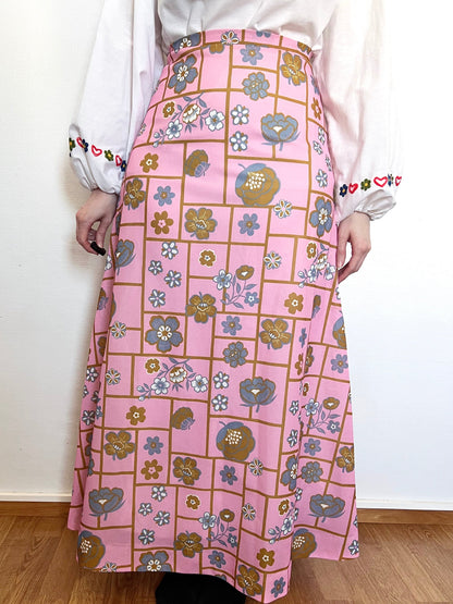 70s pink maxi skirt, Size XS
