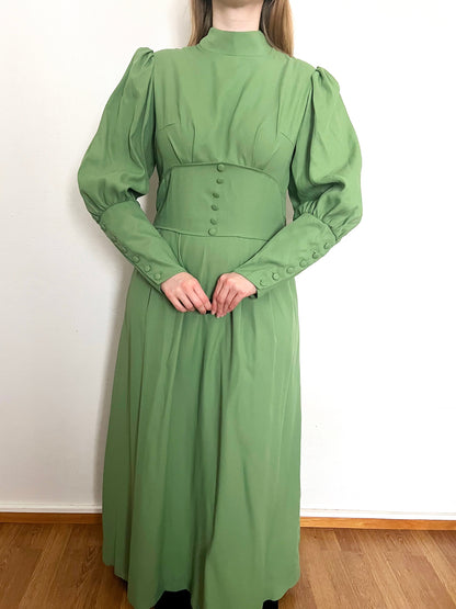 70s green Victorian inspired maxi dress, Size M
