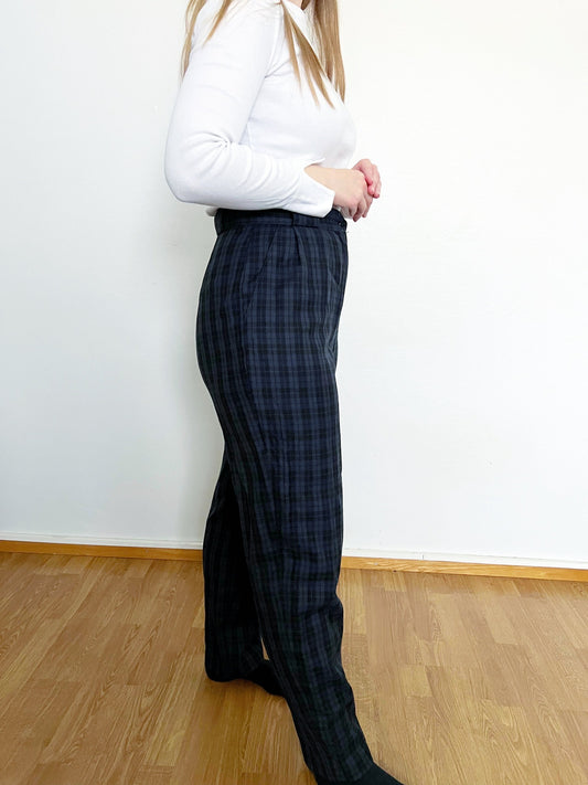 Vintage 1980s 100 % wool blue gingham pants