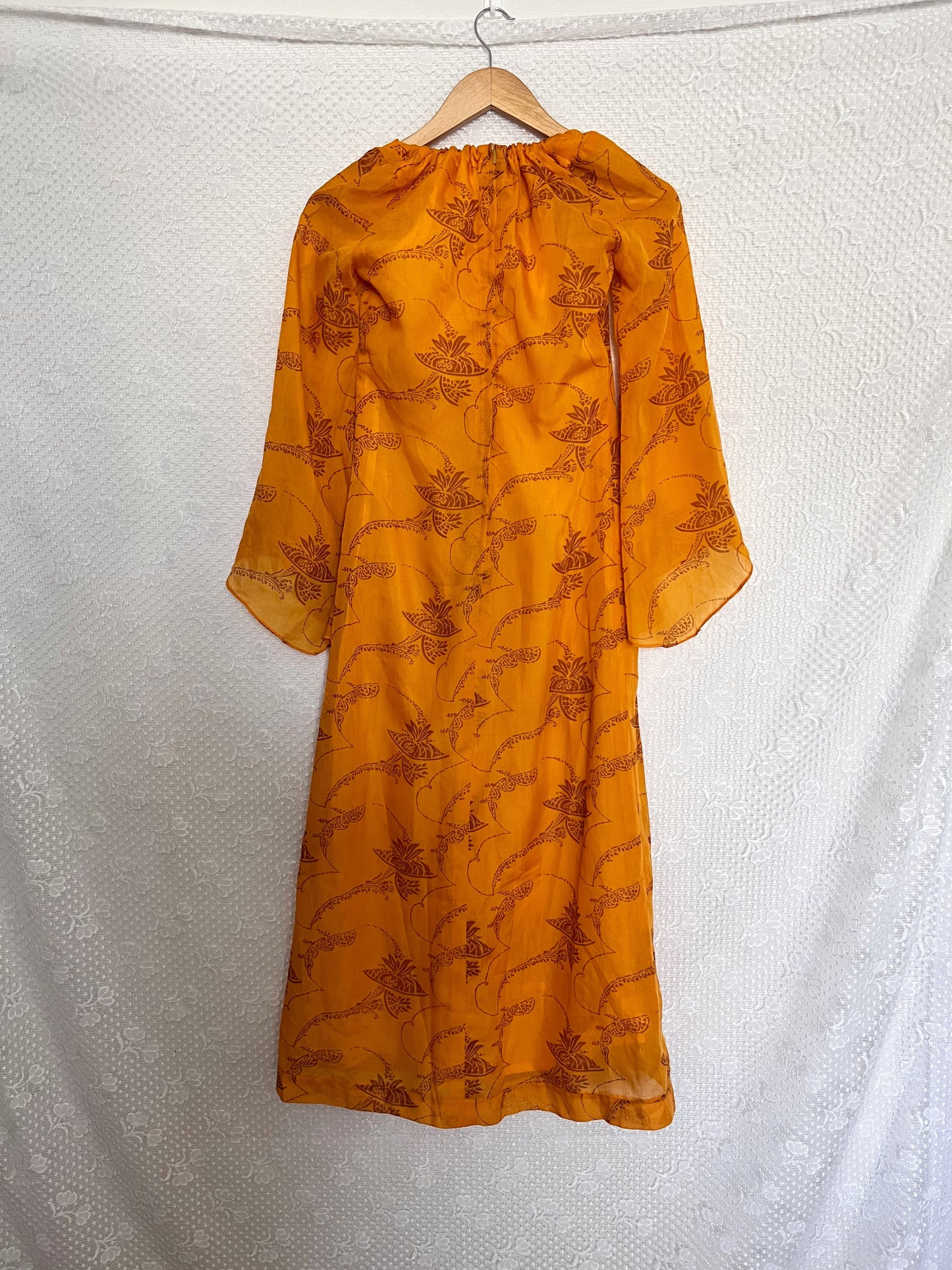 70s orange bell sleeves dress, Size XS