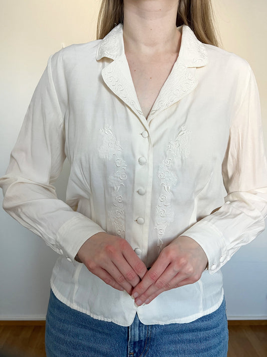 White shirt with embroidery details, Size S-M