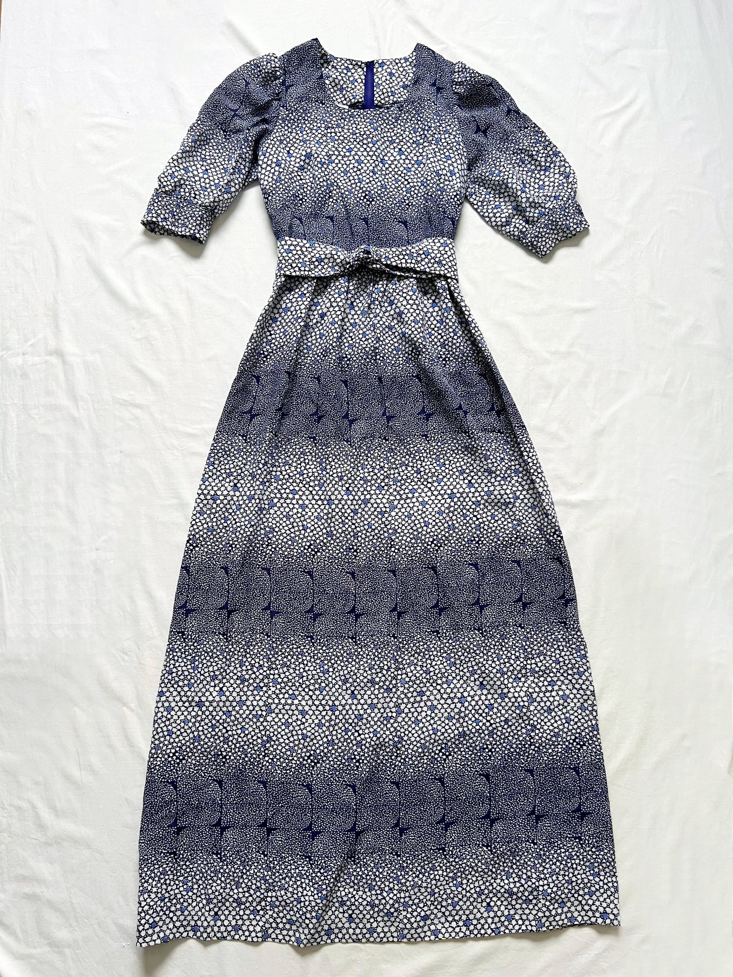 Vintage 70s Maxi Blue Lace Dress  Bohochic Elegant Short Sleeved Retro Size Small XS