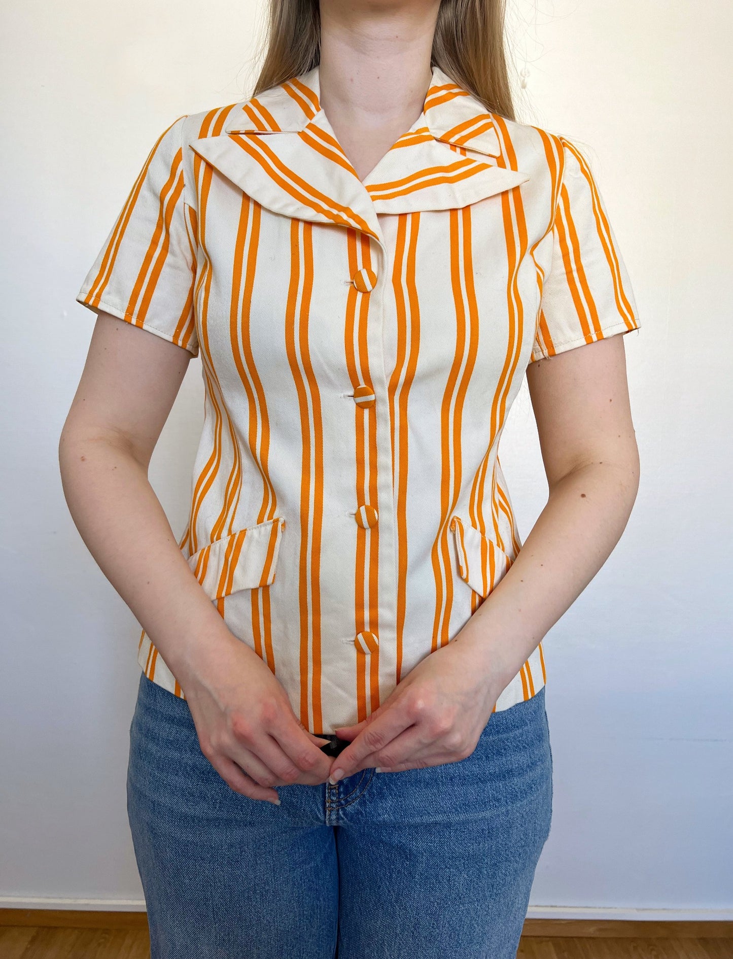 Orange striped t-shirt, Size XS-S