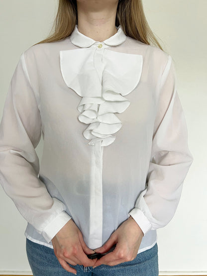 White ruffle blouse, Size M-L