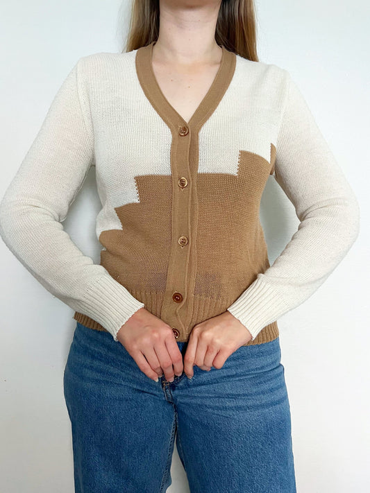 White and brown cardigan, Size M