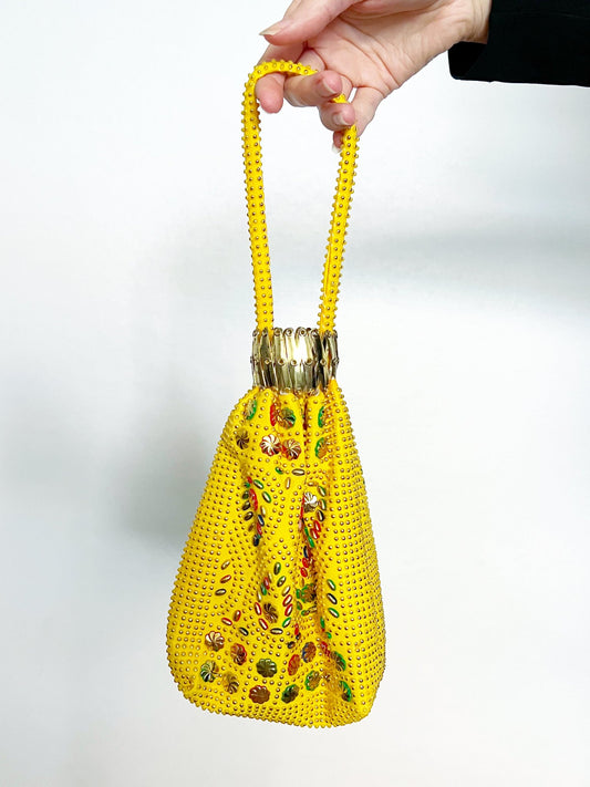 Yellow beaded purse