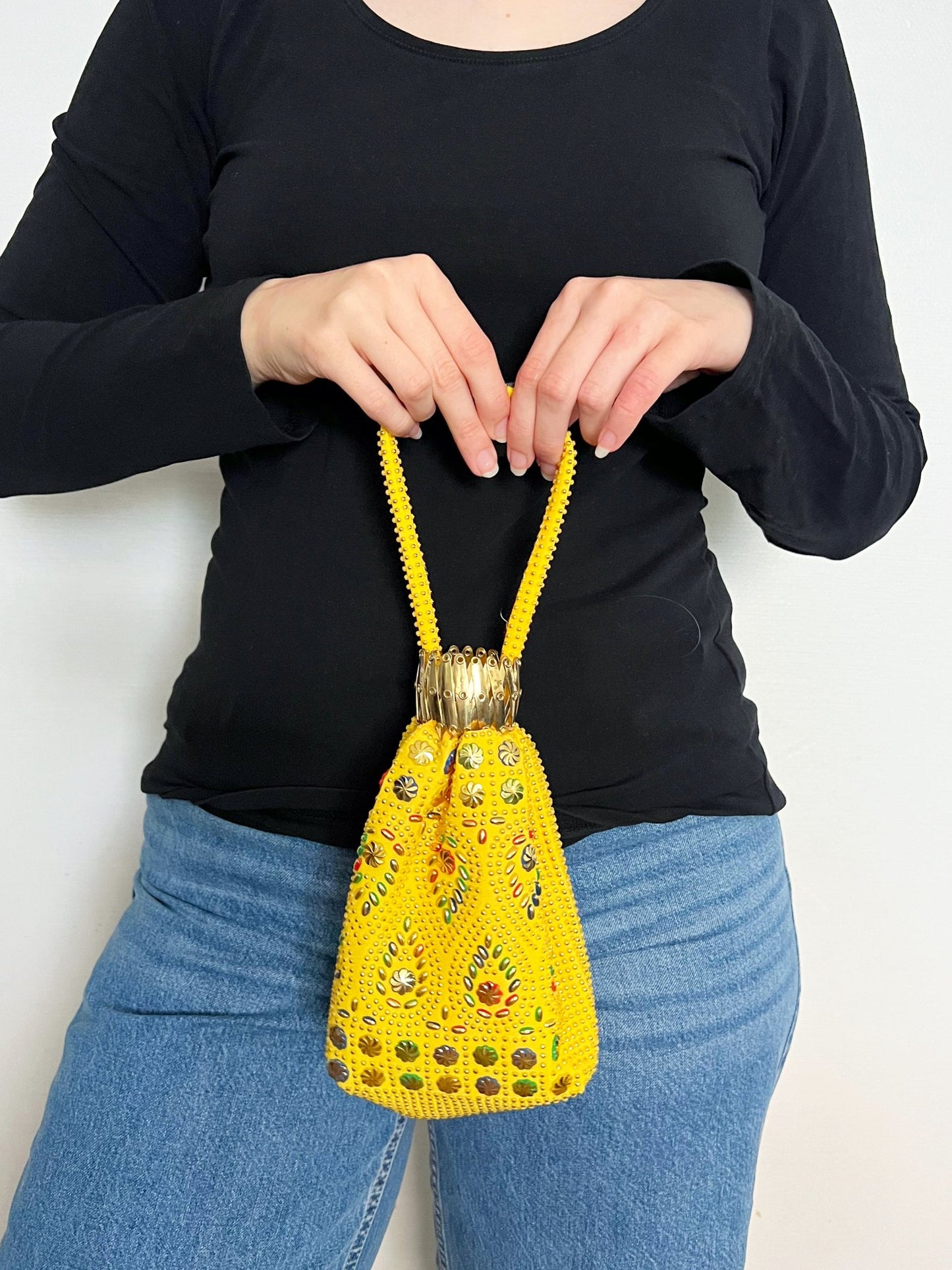 Yellow beaded purse