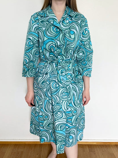 Blue funky pattern dress, Size XL