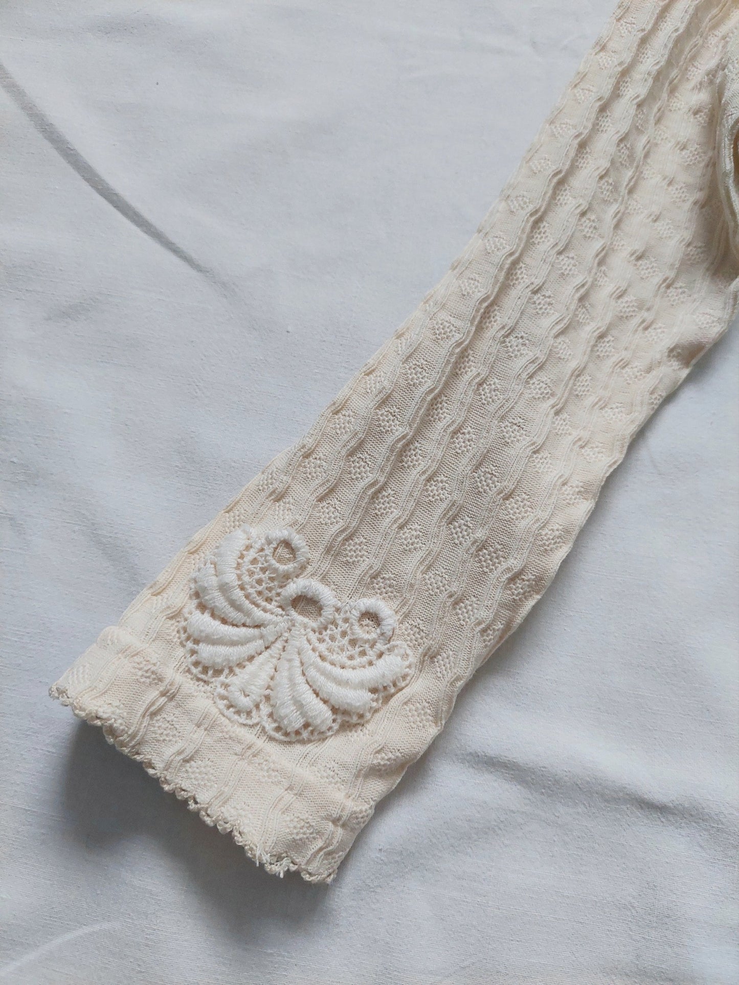 A close up of the lace detail on the sleeves